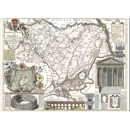 Diocèse de Nîmes – Fac-similé de carte ancienne Monuments Romains XVIIe Siècle
