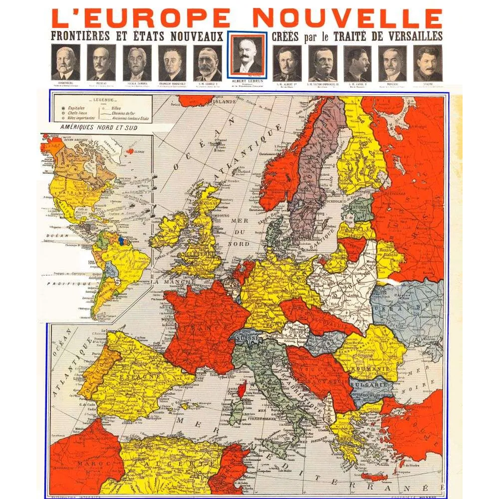L'Europe Nouvelle – Carte Traité de Versailles Frontières Années 1930