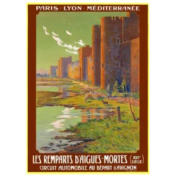 Remparts d'Aigues-Mortes PLM 1923 – Affiche Touristique Médiévale