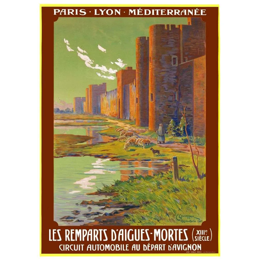 Remparts d'Aigues-Mortes PLM 1923 – Affiche Touristique Médiévale