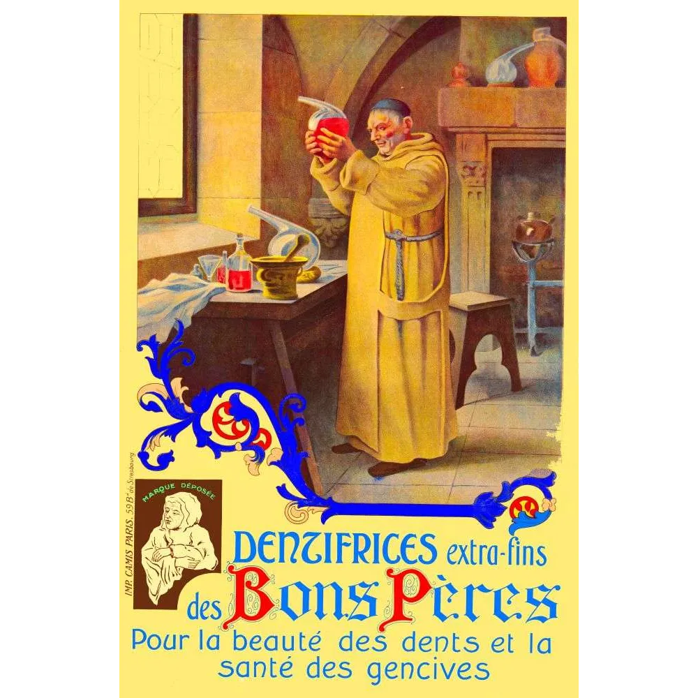 Pub Vintage Dentifrices Bons Pères – Moine Apothicaire Affiche Ancienne Pub Vintage Dentifrices Bons Pères – Moine Apothicaire Affiche Ancienne