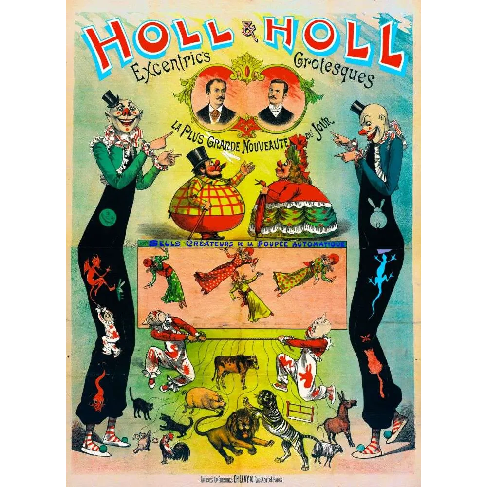 Holl & Holl Affiche Cirque Vintage – Clowns Excentriques Belle Époque