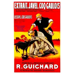 Pub Vintage Javel Coq Gaulois Guichard Bordeaux – Affiche Patriotique