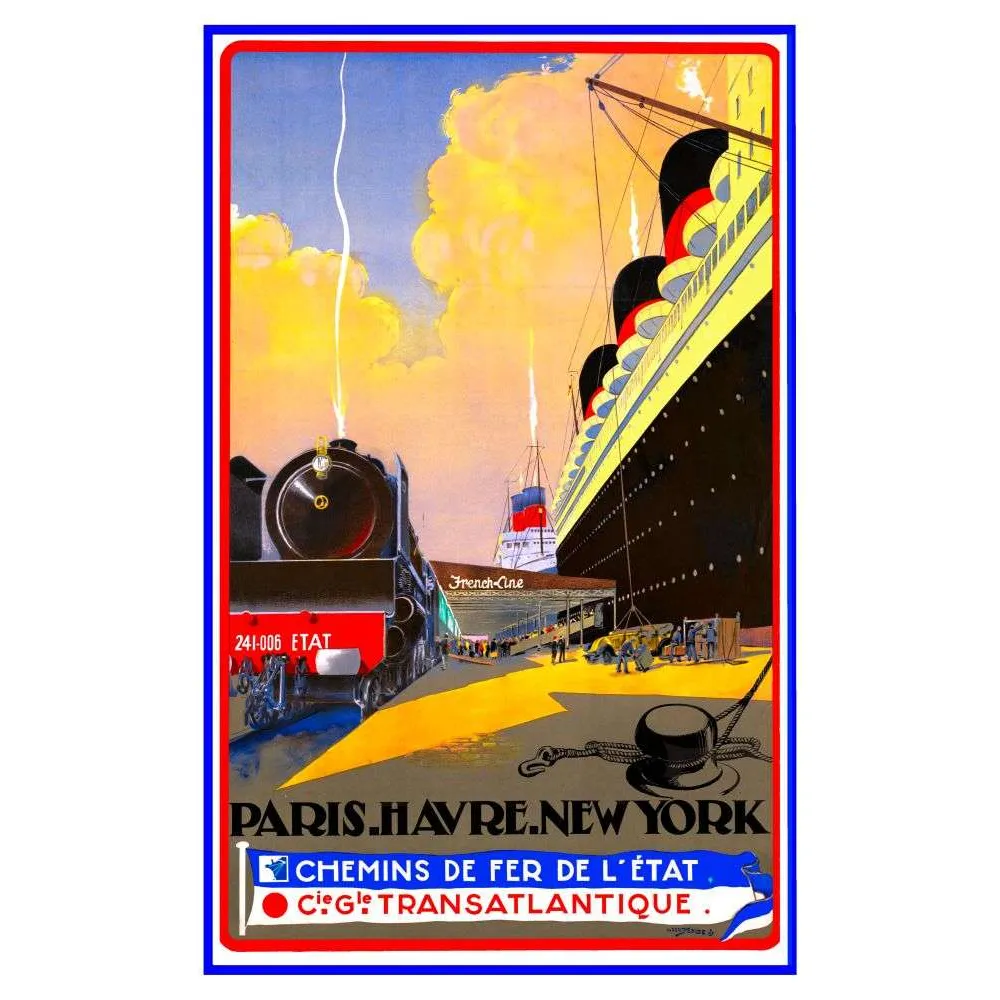 Paris Havre New York – Affiche Transatlantique French Line Années 1930 Paris Havre New York – Affiche Transatlantique French Line Années 1930