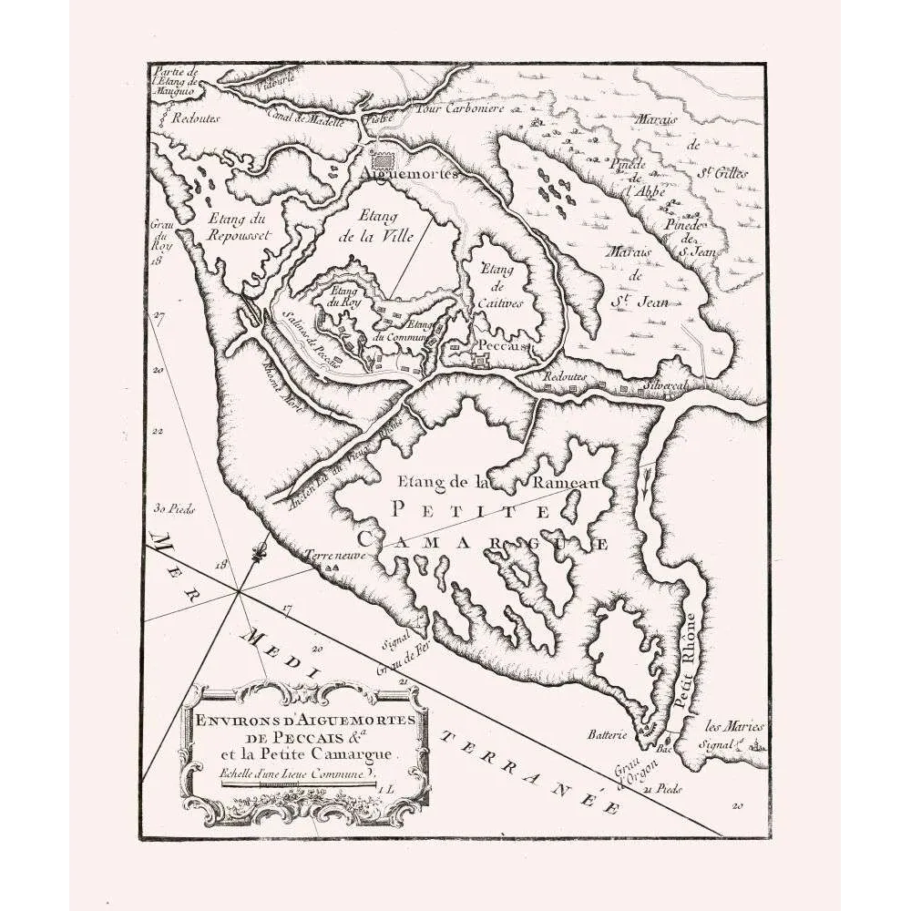 Fac-similé de carte ancienne Aigues-Mortes Petite Camargue – Étangs et Salines XVIIIe