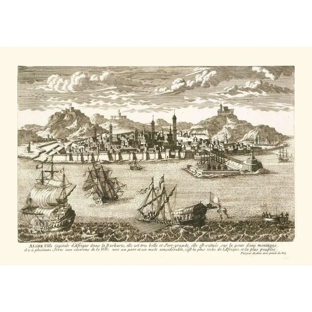 Vue d'Alger Port Voiliers – Fac-similé de gravure ancienne XVIIe XVIIIe Siècle