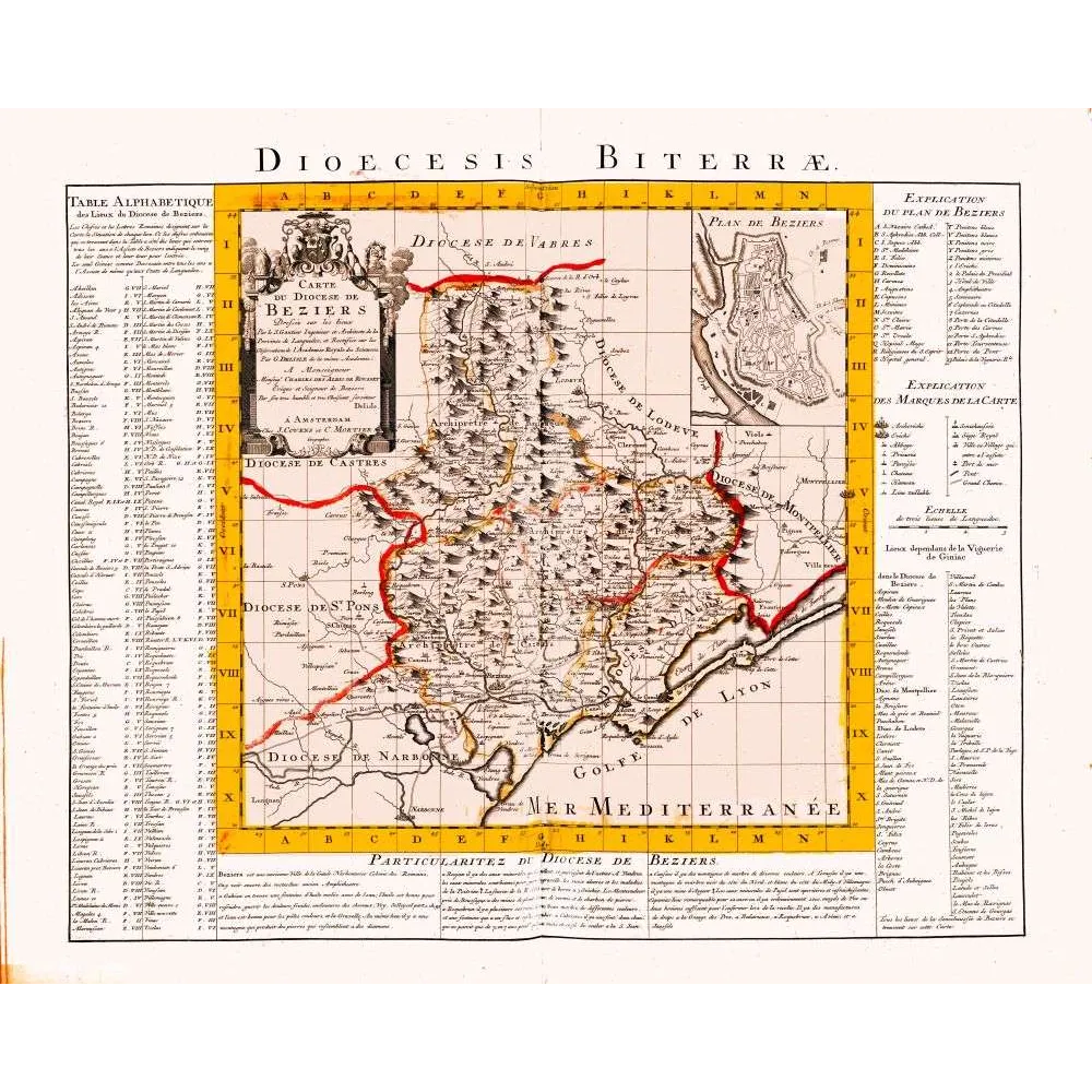 Carte Diocèse de Béziers XVIIIe – Languedoc Fac-similé de carte ancienne Carte Diocèse de Béziers XVIIIe – Languedoc Fac-similé de carte ancienne