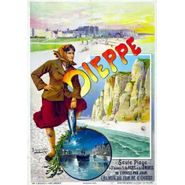 Pub Vintage Dieppe – Affiche Touristique Chemin de Fer XIXe
