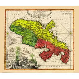 Fac-similé de carte ancienne Martinique Seutter XVIIIe – Antilles Carte Colorée