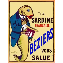 Pub Vintage Sardine Béziers – Affiche Humoristique Début XXe