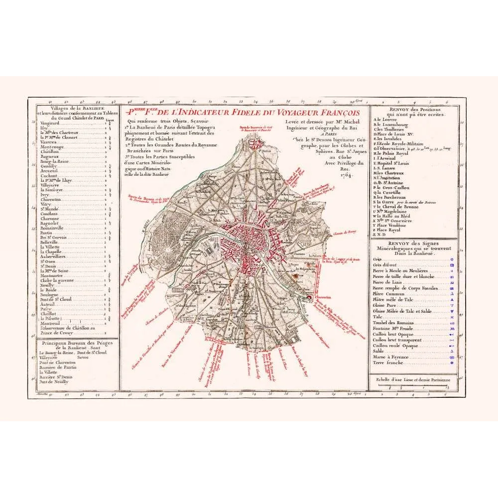 Carte Paris 1764 – Indicateur du Voyageur François, Banlieue et Routes Carte Paris 1764 – Indicateur du Voyageur François, Banlieue et Routes