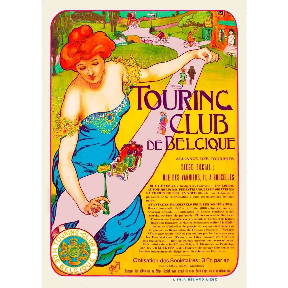 Touring Club de Belgique – Affiche vintage tourisme 1901 Touring Club de Belgique – Affiche vintage tourisme 1901