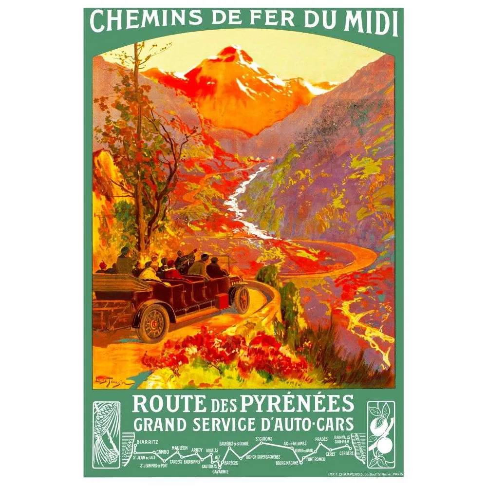 Route des Pyrénées – Affiche touristique Chemins de Fer du Midi Route des Pyrénées – Affiche touristique Chemins de Fer du Midi