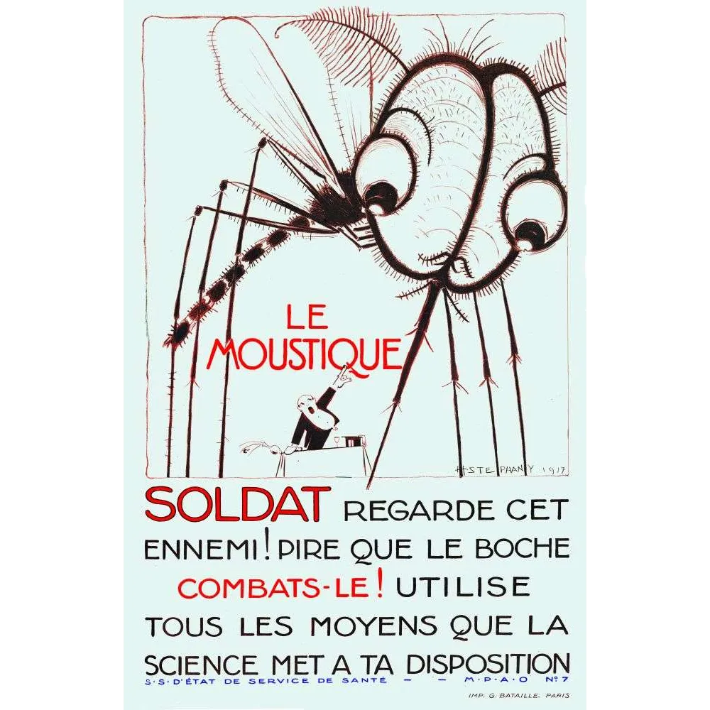 Affiche sanitaire Le Moustique 1917 – Campagne santé militaire WWI France