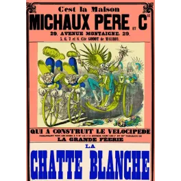 Pub vintage Michaux Père vélocipède – La Chatte Blanche Paris | XIXe siècle