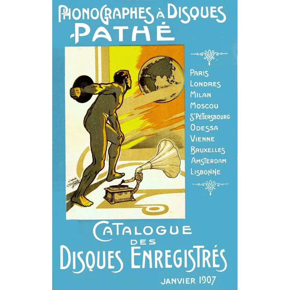 Pub vintage Pathé phonographe 1907 – Catalogue disques enregistrés Art Nouveau