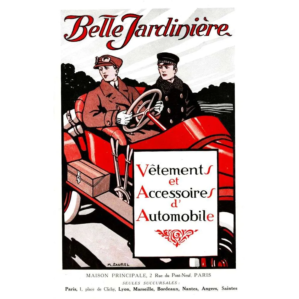 Pub vintage Belle Jardinière – Vêtements automobile Paris | Début XXe siècle