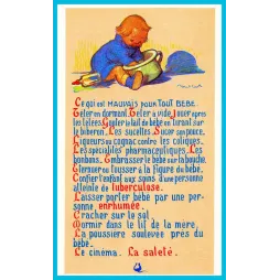 Carte hygiène bébé ancienne – Ce qui est mauvais pour tout bébé | Début XXe siècle