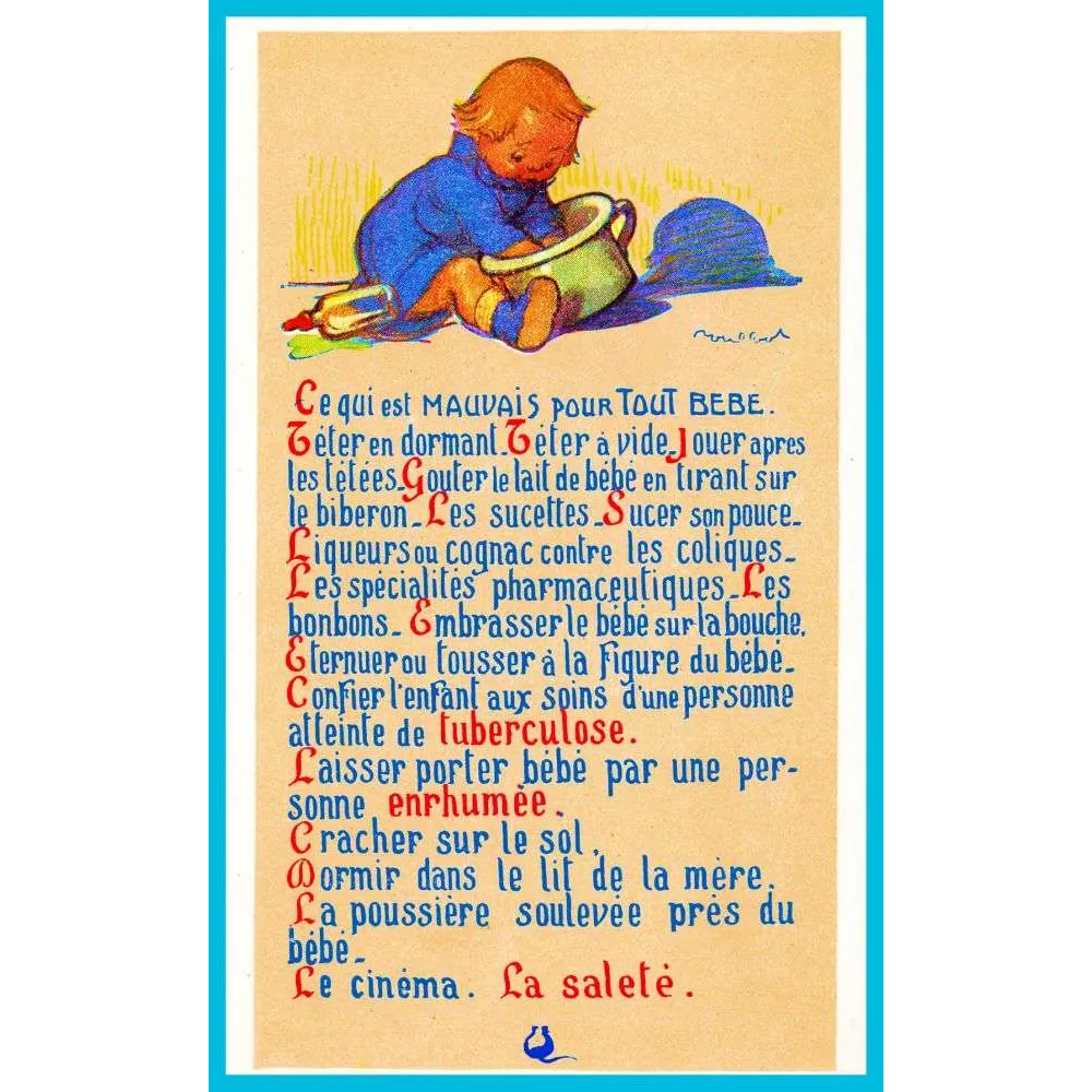 Carte hygiène bébé ancienne – Ce qui est mauvais pour tout bébé | Début XXe siècle Carte hygiène bébé ancienne – Ce qui est mauvais pour tout bébé | Début XXe siècle