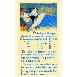 Carte éducative sommeil enfant – Heures recommandées par âge | Début XXe siècle