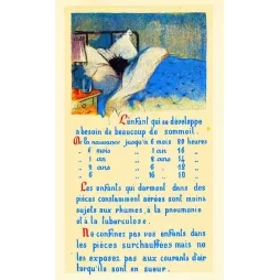 Carte éducative sommeil enfant – Heures recommandées par âge | Début XXe siècle