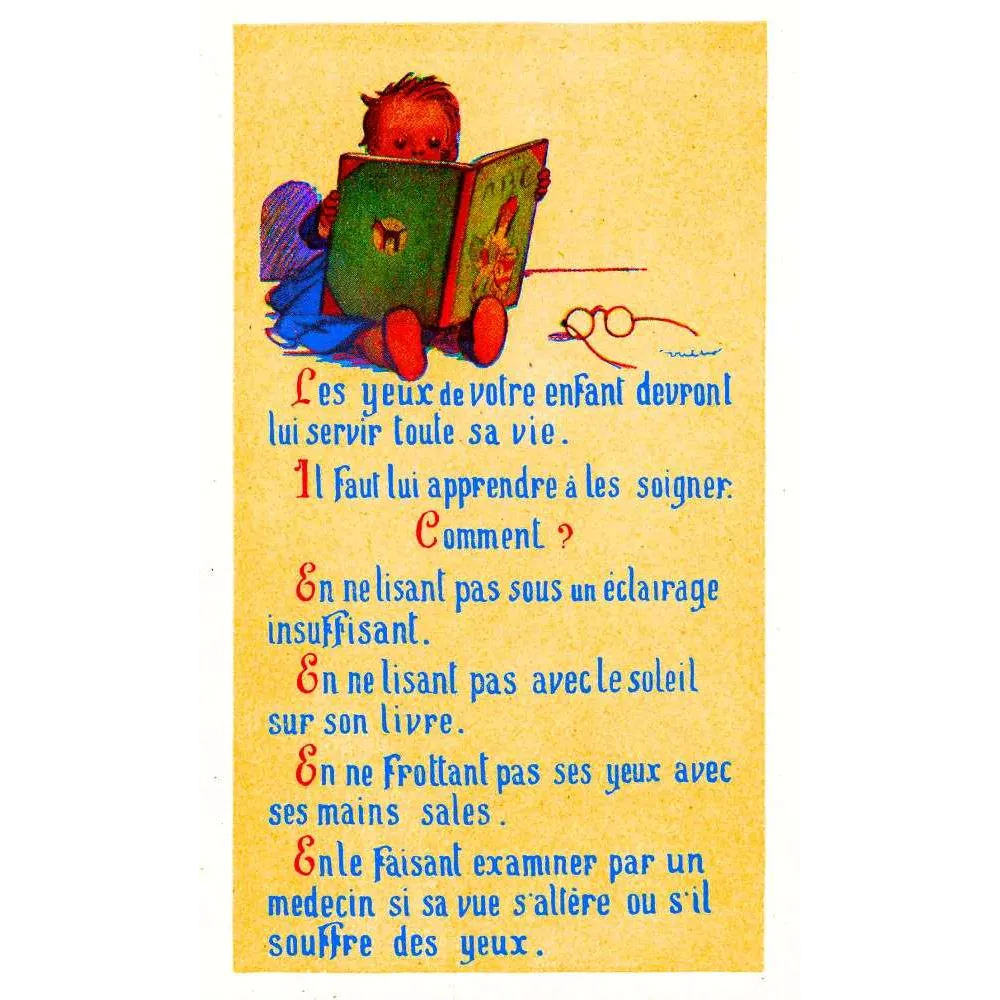 Carte éducative yeux enfant – Soins de la vue | Début XXe siècle France Carte éducative yeux enfant – Soins de la vue | Début XXe siècle France