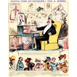 Caricature Robida – Faut-il tuer ou divorcer ? | Satire XIXe siècle France