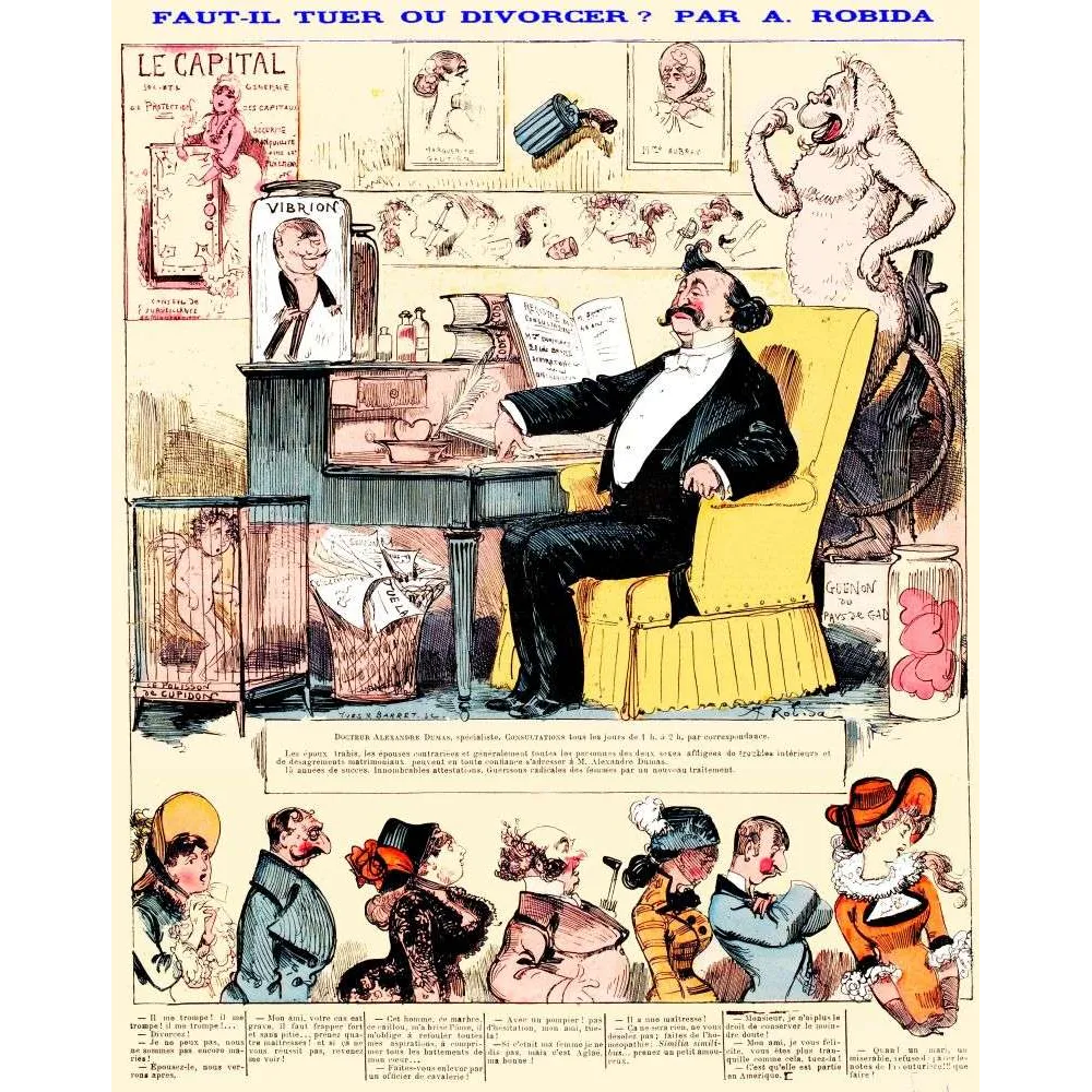 Caricature Robida – Faut-il tuer ou divorcer ? | Satire XIXe siècle France Caricature Robida – Faut-il tuer ou divorcer ? | Satire XIXe siècle France