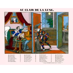 Imagerie d'Épinal Au Clair de la Lune – Pierrot et Arlequin | XIXe siècle