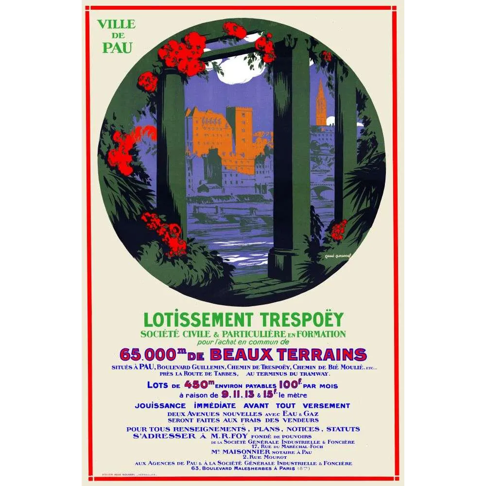 Pub vintage Lotissement Trespoëy – Terrains à Pau | Affiche Art Déco années 1920 Pub vintage Lotissement Trespoëy – Terrains à Pau | Affiche Art Déco années 1920