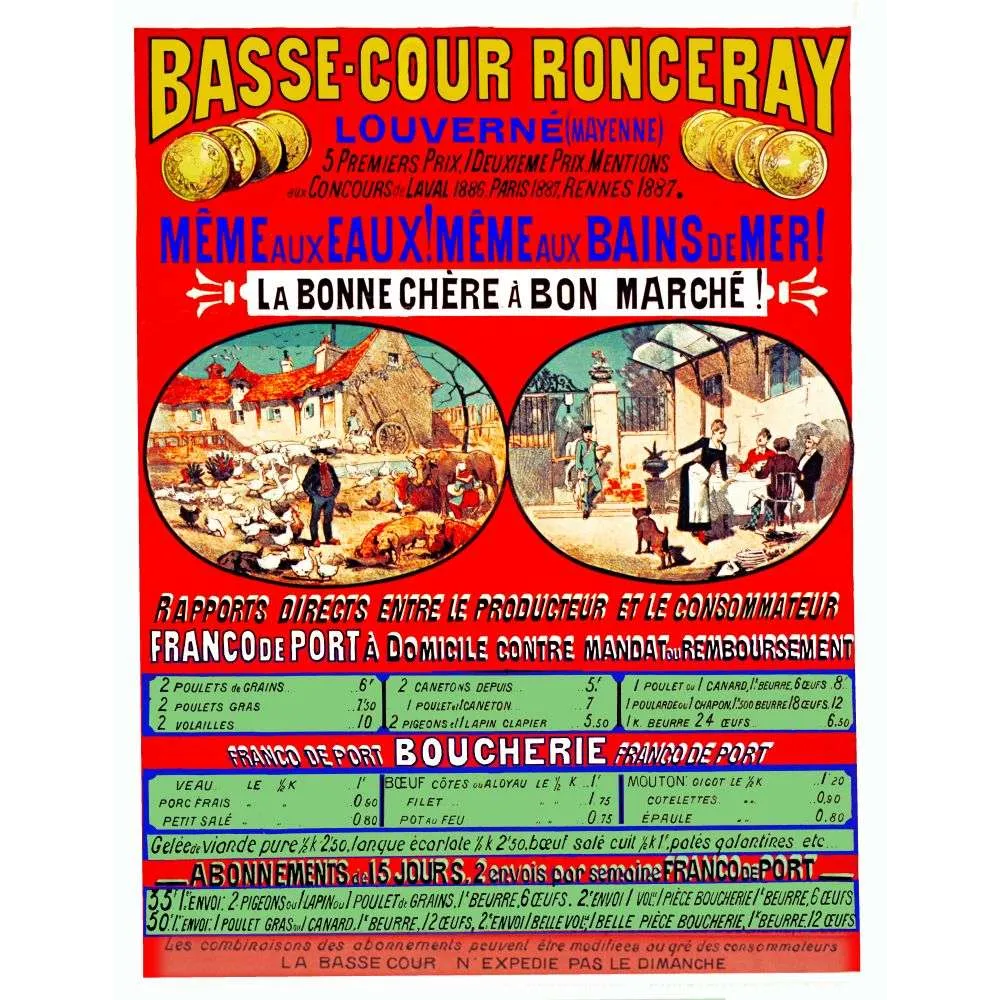 Pub vintage Basse-Cour Ronceray – Volailles boucherie par correspondance | Fin XIXe siècle