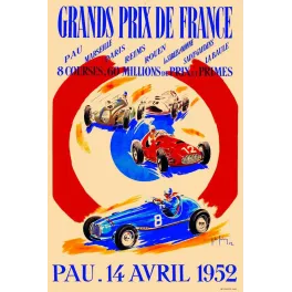 Pub vintage Grands Prix de France 1952 – Course automobile Pau | Affiche sport