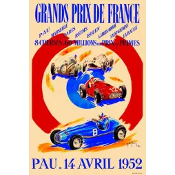 Pub vintage Grands Prix de France 1952 – Course automobile Pau | Affiche sport