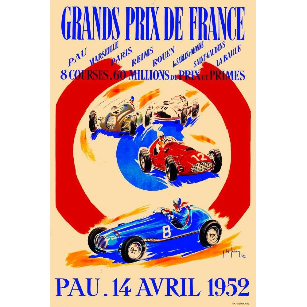Pub vintage Grands Prix de France 1952 – Course automobile Pau | Affiche sport Pub vintage Grands Prix de France 1952 – Course automobile Pau | Affiche sport