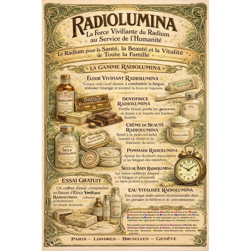 Radiolumina – Document pub vintage gamme produits au radium