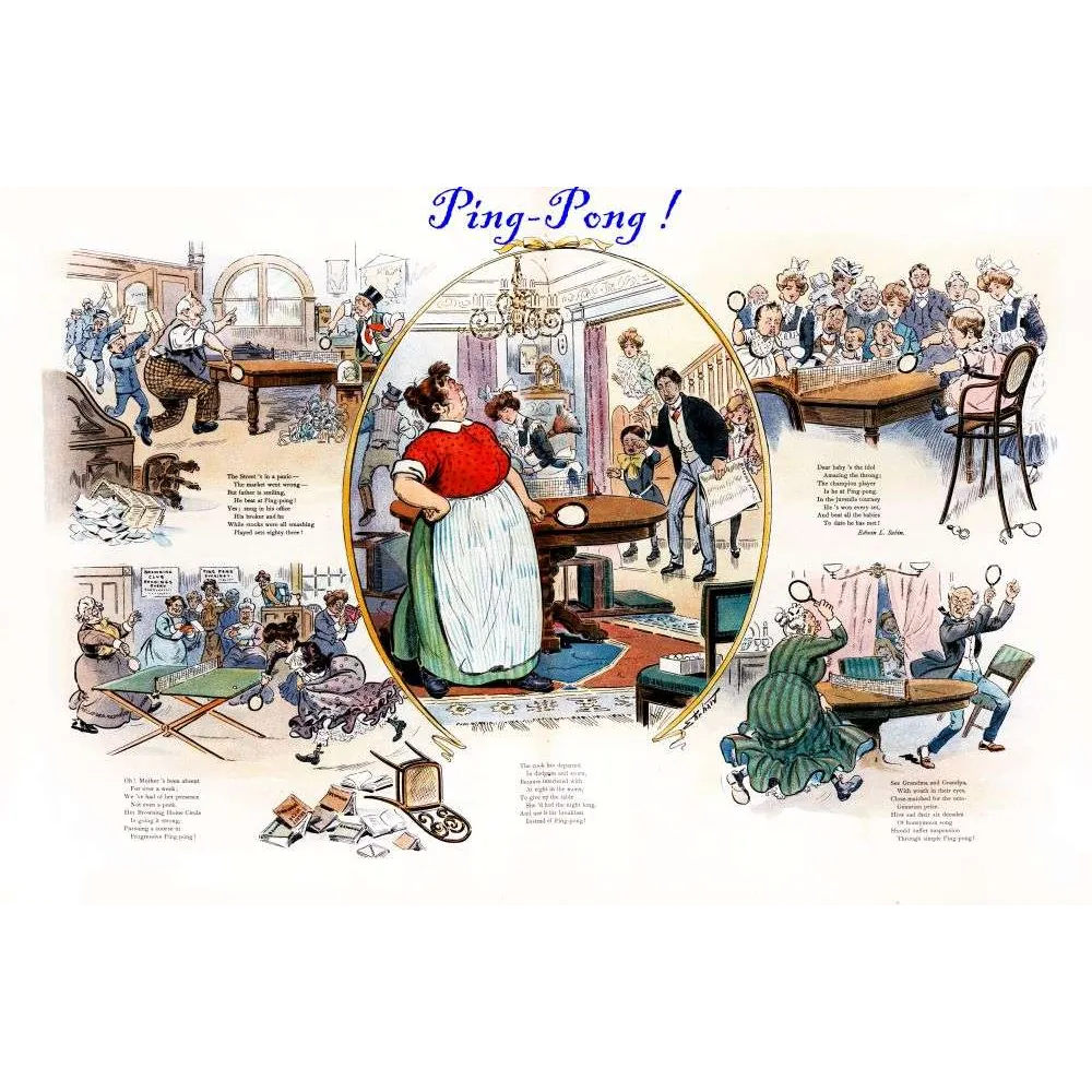 Ping-Pong Folie – Illustration humoristique vintage américaine 1902 Ping-Pong Folie – Illustration humoristique vintage américaine 1902