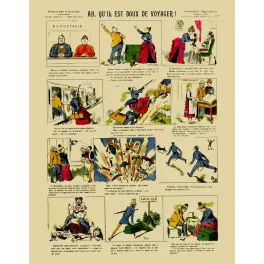 Ah qu'il est doux de voyager – Imagerie Épinal humour vintage voyage