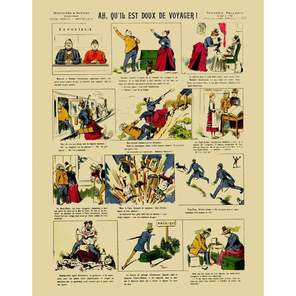Ah qu'il est doux de voyager – Imagerie Épinal humour vintage voyage Ah qu'il est doux de voyager – Imagerie Épinal humour vintage voyage