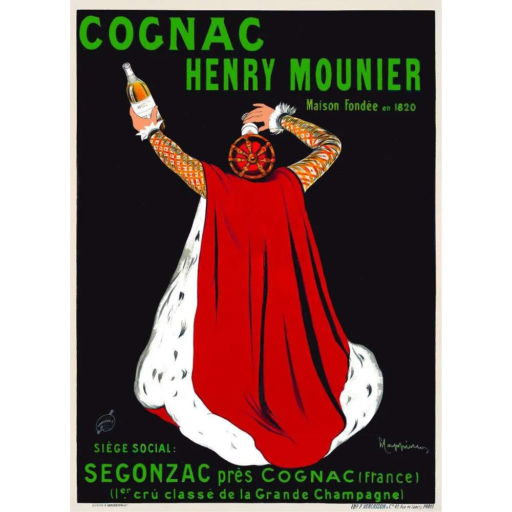 Cognac Henry Mounier – Affiche pub vintage Cappiello cape rouge