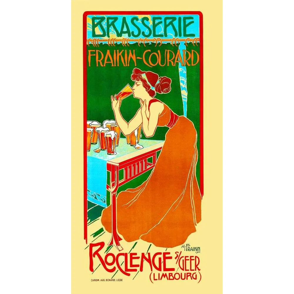Brasserie Fraikin-Courard – Affiche pub vintage bière Belgique 1900 Brasserie Fraikin-Courard – Affiche pub vintage bière Belgique 1900