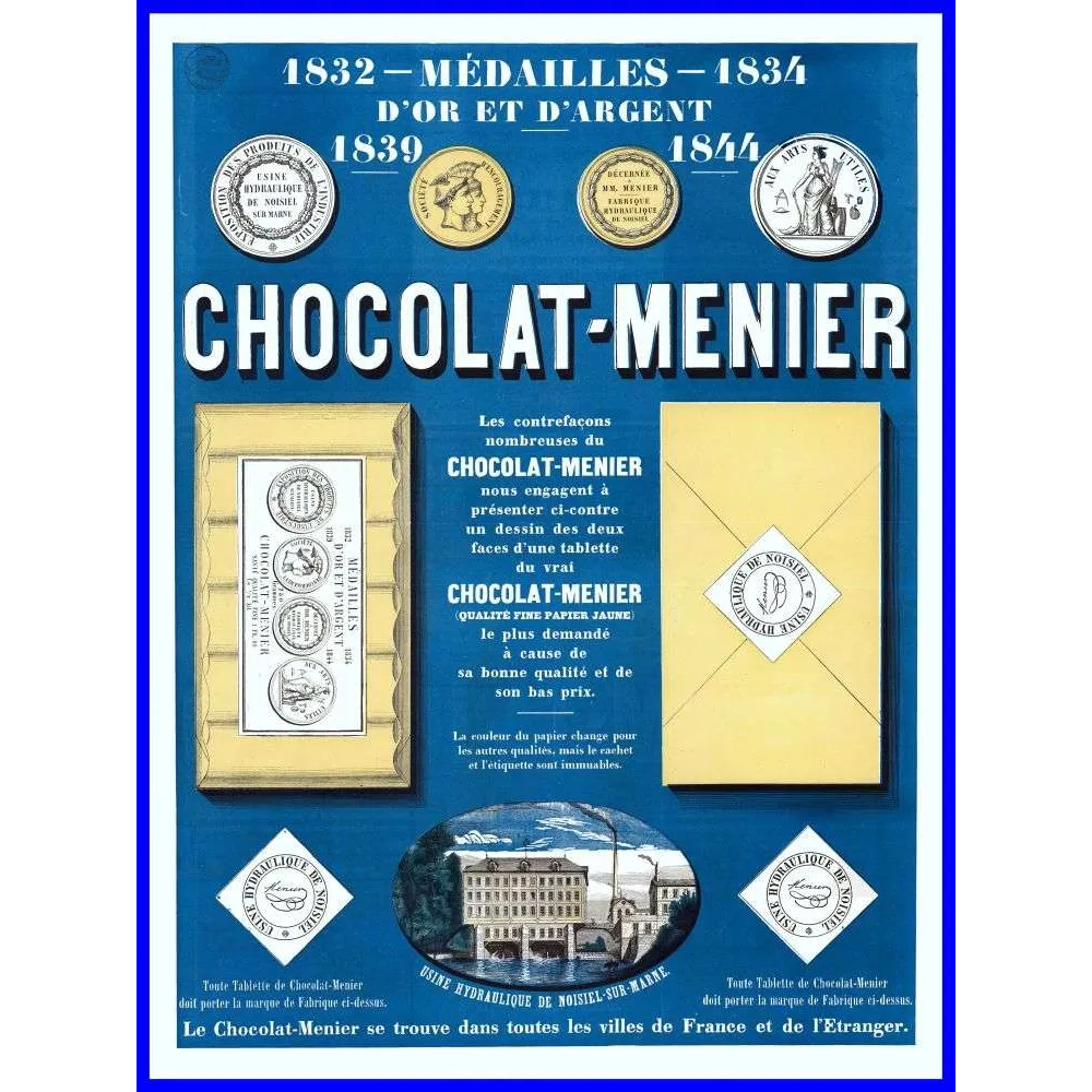 Affiche publicitaire ancienne Chocolat Menier, XIXe siècle, Noisiel