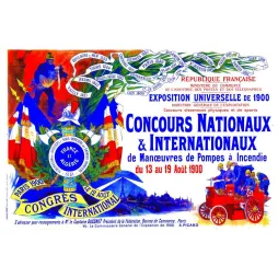 Concours Pompiers Paris 1900 – Affiche document historique Exposition