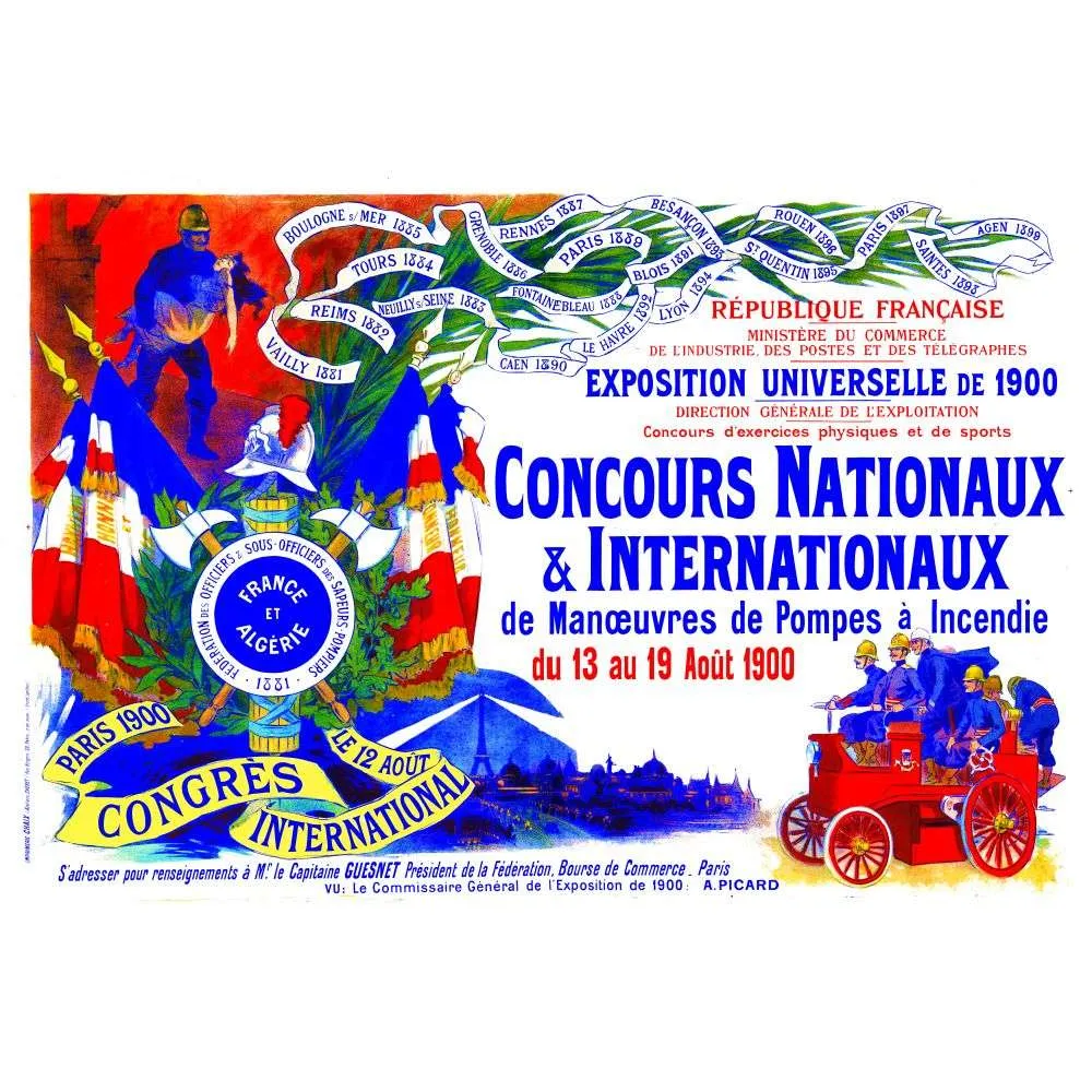 Concours Pompiers Paris 1900 – Affiche document historique Exposition