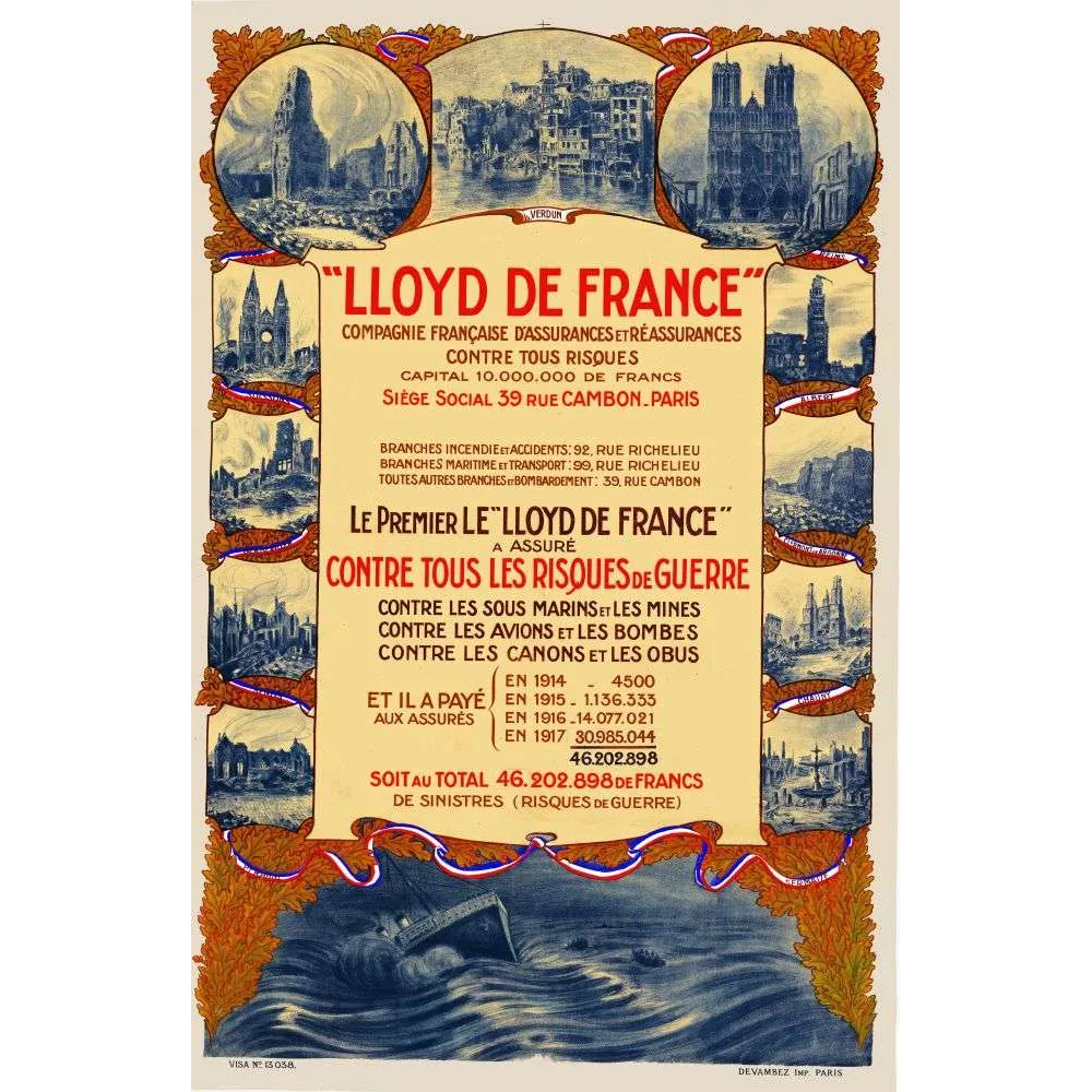 Lloyd de France – Affiche pub vintage assurance guerre 1917