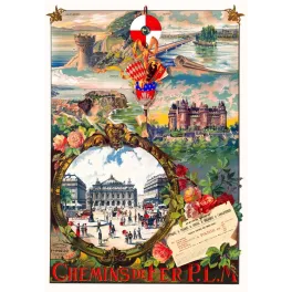 Chemins de Fer P.L.M. – Affiche tourisme vintage Paris Monaco Genève