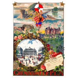 Chemins de Fer P.L.M. – Affiche tourisme vintage Paris Monaco Genève