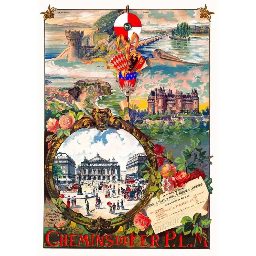 Chemins de Fer P.L.M. – Affiche tourisme vintage Paris Monaco Genève Chemins de Fer P.L.M. – Affiche tourisme vintage Paris Monaco Genève