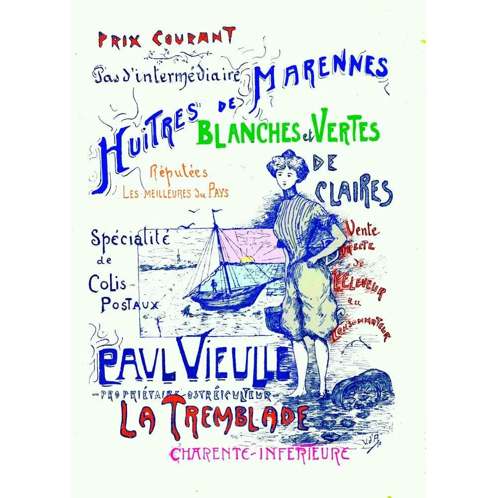 Huîtres Marennes Paul Vieullé – Document pub vintage ostréiculture Huîtres Marennes Paul Vieullé – Document pub vintage ostréiculture