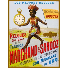 Marchand & Sandoz Bogotá – Affiche pub vintage montres suisses