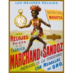 Marchand & Sandoz Bogotá – Affiche pub vintage montres suisses